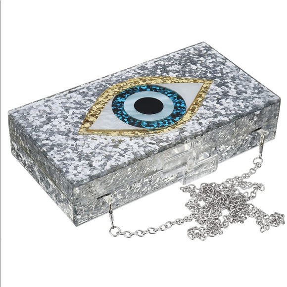 Glitter Blue eye acrylic clutch purse new - Picture 6 of 7